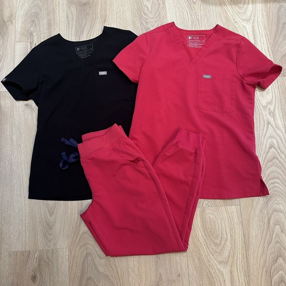 Figs Pants - FIGS LOT Technical Collection Zamora Jogger 2 Tops Scrub Women's XS. Pink Black